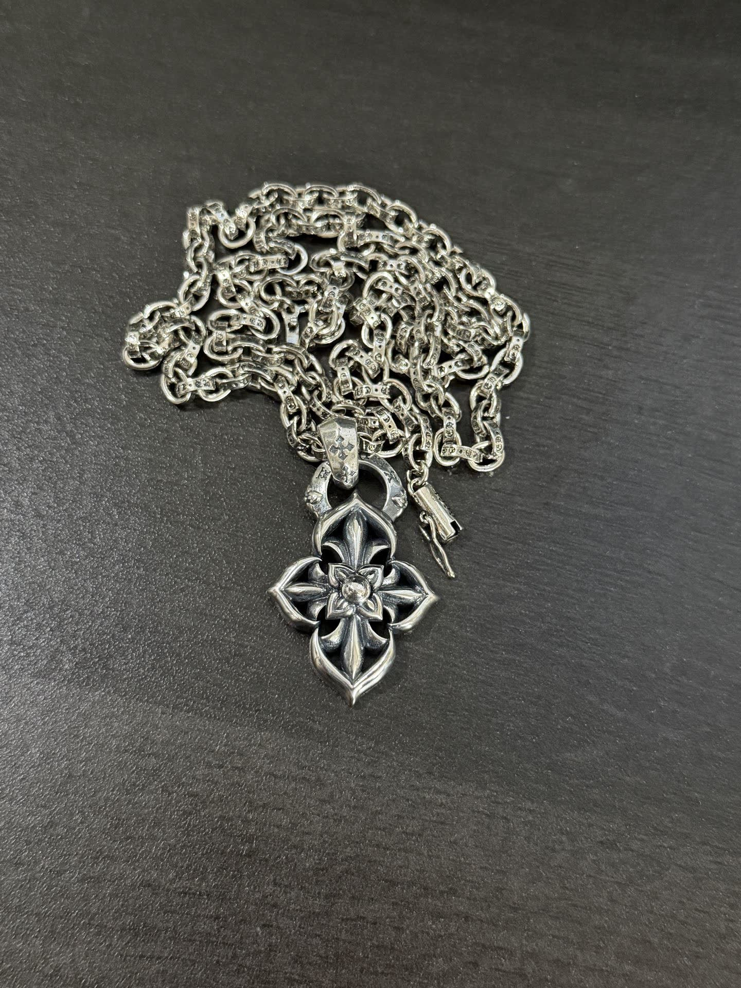 Chrome Hearts Silver Fleur-de-lis Pendant Necklace